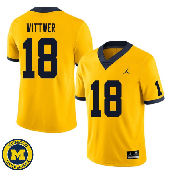 Mens University of Michigan #18 Max Wittwer Yellow College Football Jersey